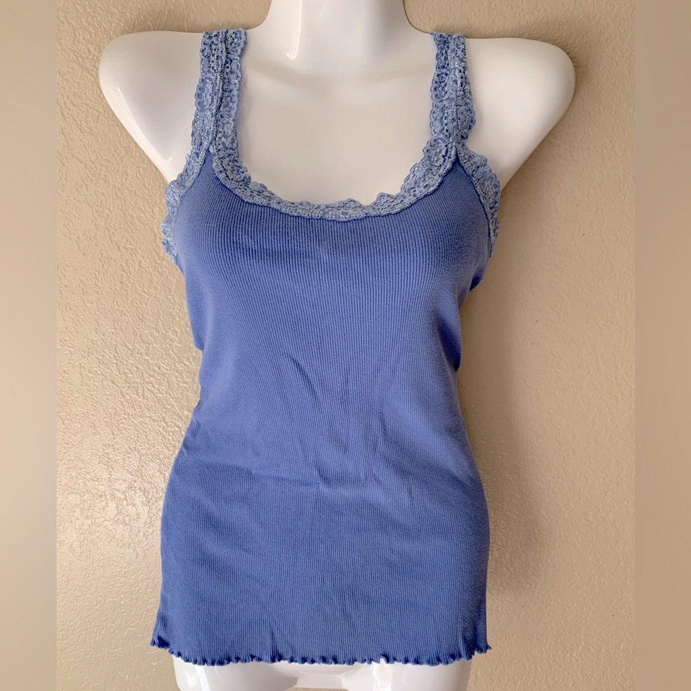 Lena Y2K Lace Trim Ribbed Elena Gilbert Layering Top Size S